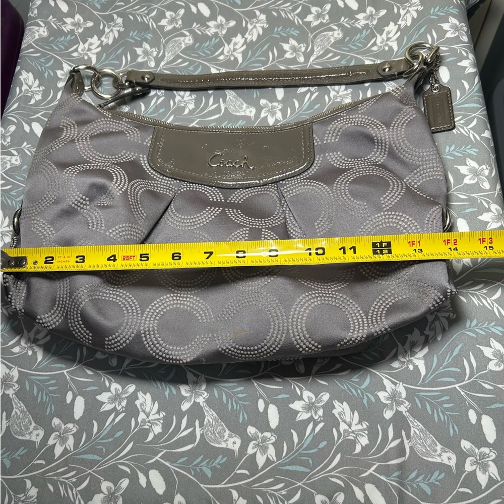 COACH Vintage Ashley Dotted Op Art Jacquard & Leather Gray Hobo Bag.